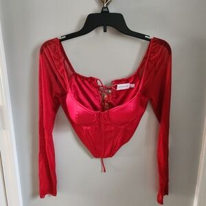 NEW That’s So Fetch Women’s Red Fauna Corset Top Size US 6 Long Sleeve Valentine